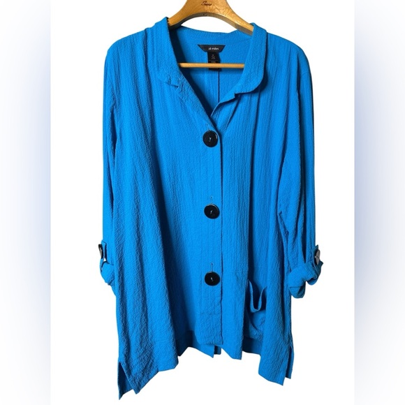 Ali Miles Tops - Ali Miles Tunic Jacket Top Women’s 2X Blue Crinkled Button Roll Sleeve Office